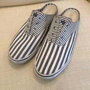 Lauren Ralph Lauren Jaida Striped Slip-On Sneakers Shoes Gray White Size 10